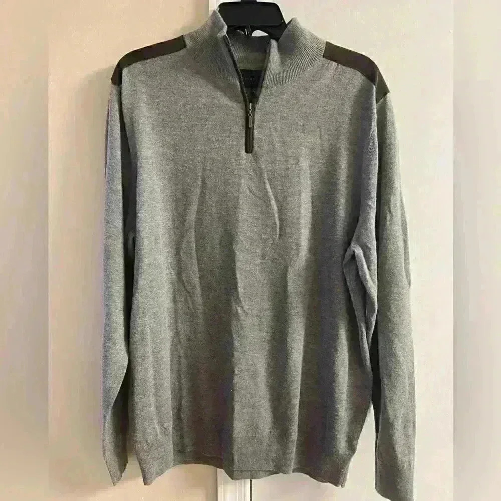 THOMAS PARKER NWT Mens Grey Wool Blend 1/4 Zip Pullover Sweater, XL.